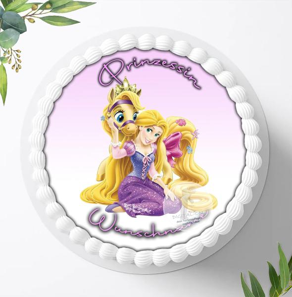 Preview: Prinzessin Rapunzel mit Wunschname, Tortenaufleger Ø 20cm, 0302z